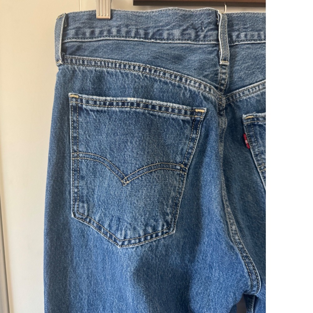 Levis sz 29 Women Blue Low Pro Straight Leg Dark Denim Distressed Baggy Jeans - Picture 11 of 15